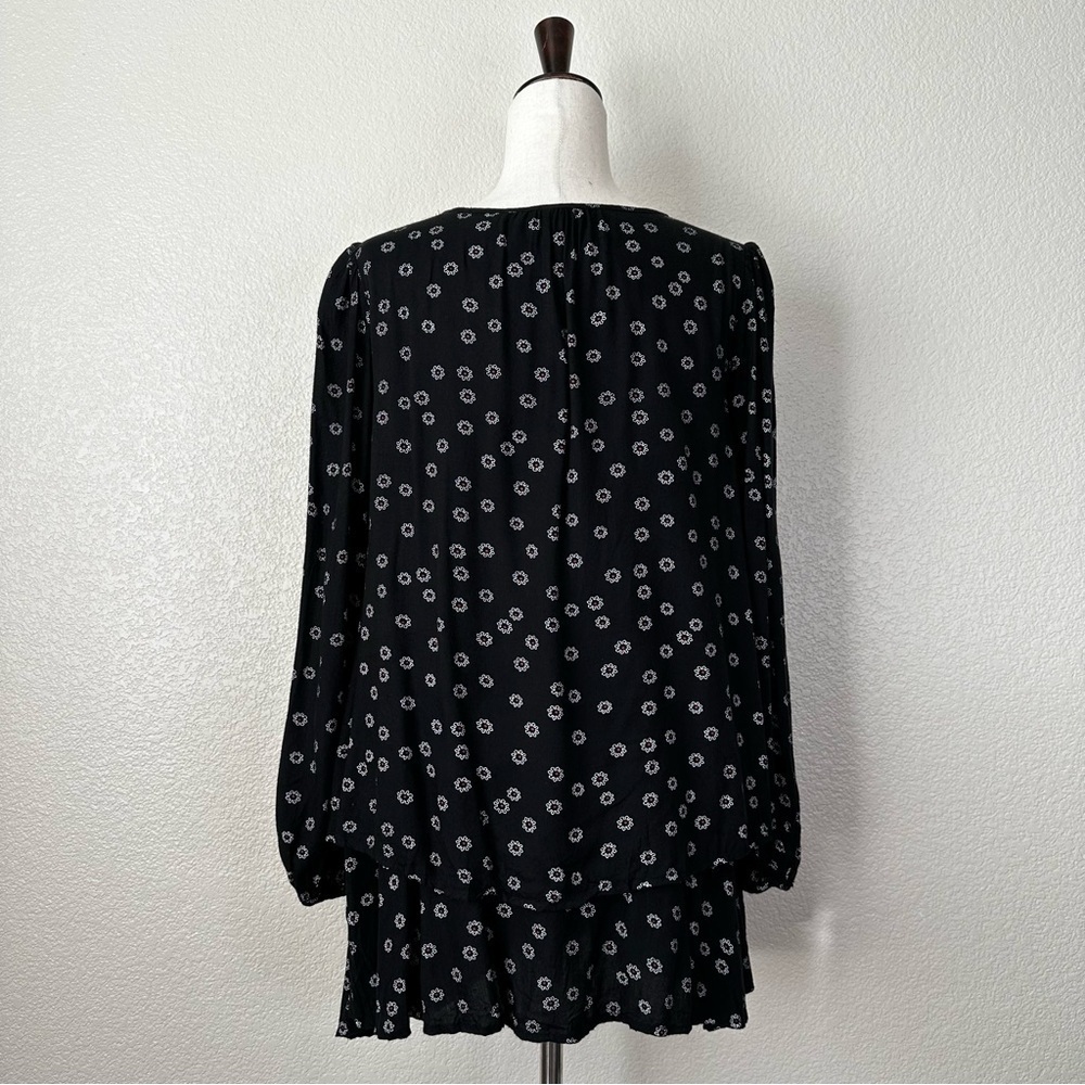 Free People Black Beck Print Keyhole Long Sleeves Tunic Mini Dress, Size XS - Picture 8 of 13